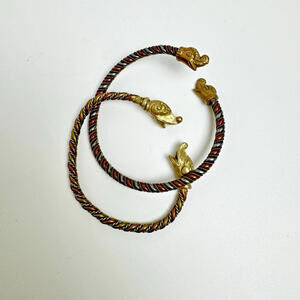 Vintage Dragon Brass Silver Copper Egyptian Revival Cuff Adjustable Bracelet